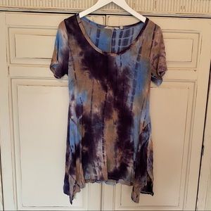 Soft Surroundings Tie Dye Scoop Neck Tunic Top Oversized Bohemian Festival Fall